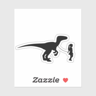 Mädchen zu Fuß ihr Haustier Dinosaur Funny Gag G Aufkleber