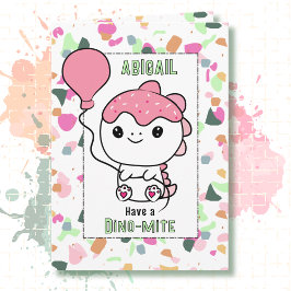 Mädchen zum 1. Geburtstag Dinosaurier Cartoon Nied Karte