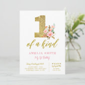 Mädchen zum ersten Geburtstag einladen, Glitzer ei Einladung (Stehend Vorderseite)