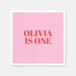 Mädchen zum ersten Geburtstag Rosa und Rot Moderne Serviette