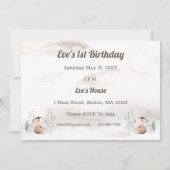 Mädchen zum ersten Geburtstag, Waldtiere rosa eins Einladung (Rückseite)