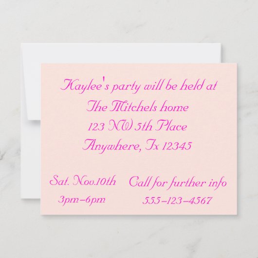 Mädchen zum Geburtstag Einladung (Rückseite)