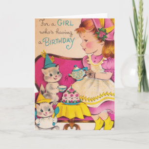 Mädchen zum Geburtstag im Vintage-Stil der 1940er Karte