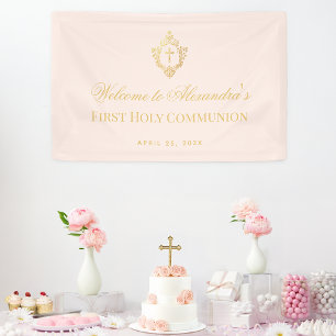 Mädchen zur Erstkommunion Rosa Faux-Gold Vintage-W Banner