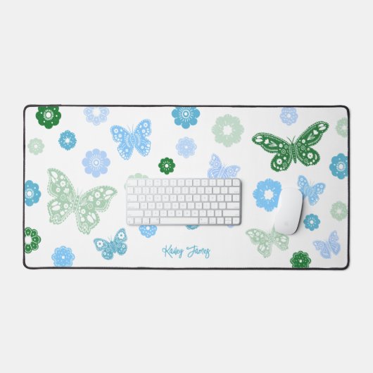 Mädchen zurück zu Schmetterlingen und Blume Schreibtischunterlage (Tastatur & Maus)