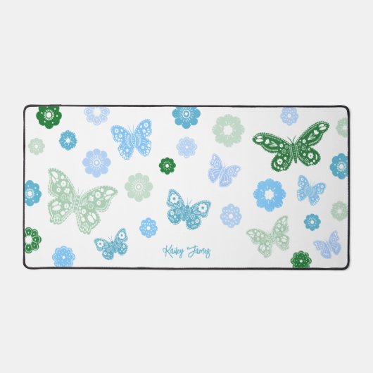 Mädchen zurück zu Schmetterlingen und Blume Schreibtischunterlage (Vorderseite)