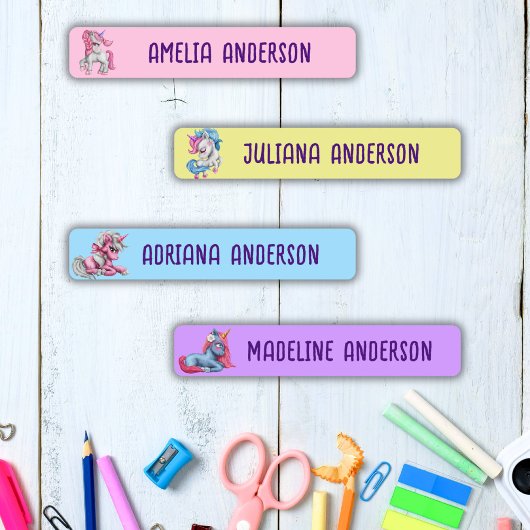 Mädchen zurück zur Niedlichen magischen Einhornfar Etiketten