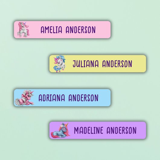 Mädchen zurück zur Niedlichen magischen Einhornfar Etiketten