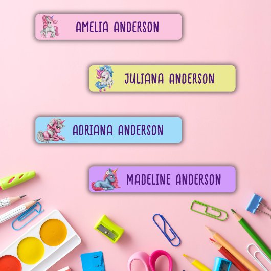 Mädchen zurück zur Niedlichen magischen Einhornfar Etiketten