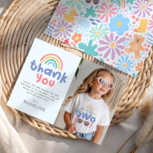 Mädchen Zwei Cooler Regenbogen Foto Geburtstag Dankeskarte
