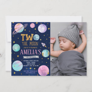 Mädchen Zwei der Mond zum Geburtstagsfest Foto Einladung