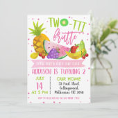 Mädchen Zwei-Ti frutti Geburtstagsfeier Einladung (Stehend Vorderseite)