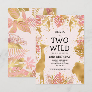 Mädchen Zwei Wild 2. Geburtstag Pinker Dschungelsa Einladung