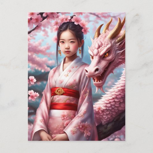 Mädchen zwischen Kirschblüten 1 Postkarte (Vorderseite)