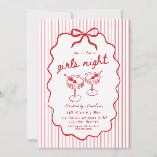 Mädchenabend handgezeichnet einladung (Vorderseite)