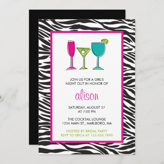 Mädchenabend-Junggeselinnen-Abschied Einladung (Vorne/Hinten)