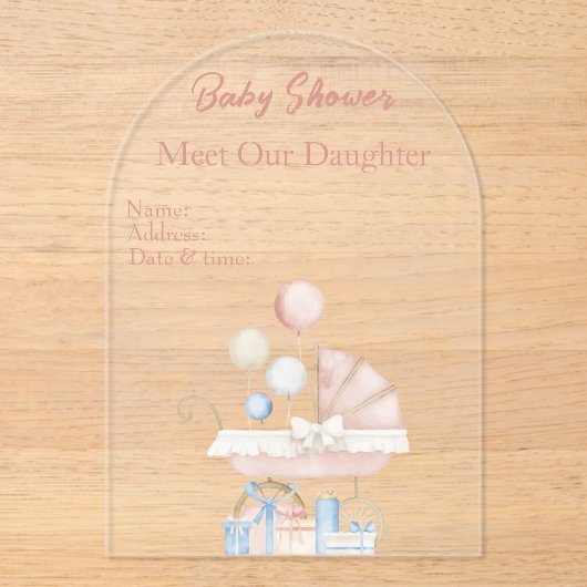 Mädchenbaby-Dusche Clear Akryllische Einladungskar Acryleinladungen (Vorderseite)
