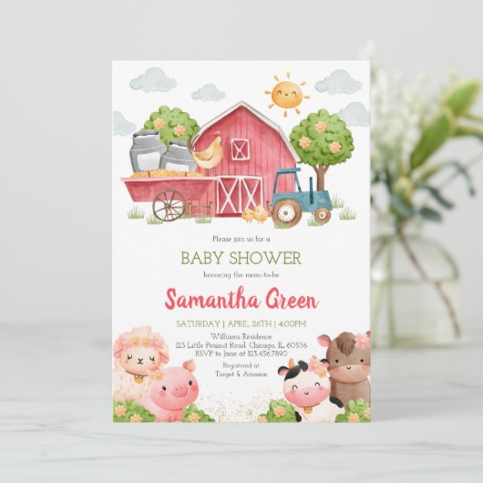 MädchenBaby-Dusche Einladung (Stehend Vorderseite)