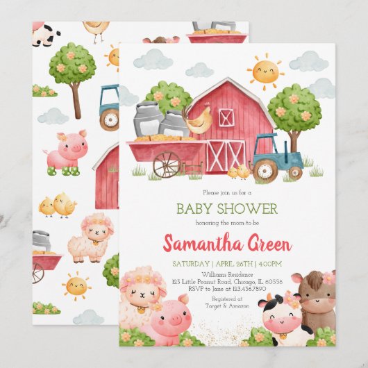 MädchenBaby-Dusche Einladung (Vorne/Hinten)