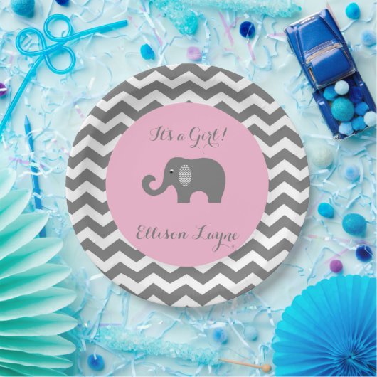 Mädchenbabyduschen-Teller mit Elefanten und Pappteller (Party)