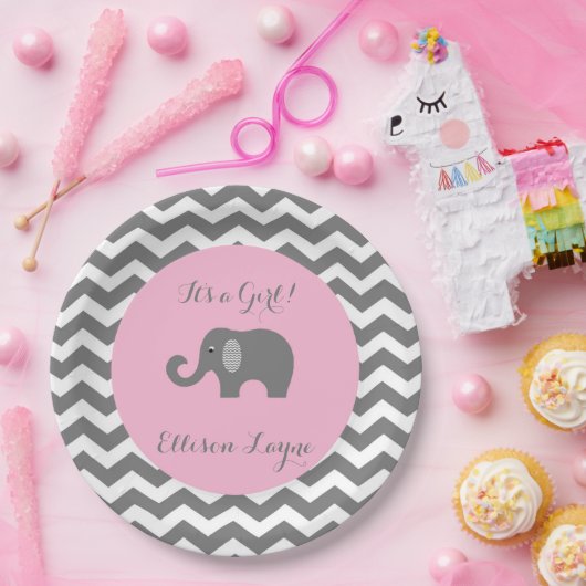 Mädchenbabyduschen-Teller mit Elefanten und Pappteller (Party)