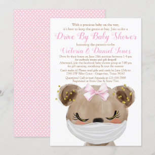 Mädchenbär mit Maskenantrieb durch Babydusche Einladung