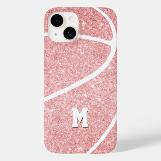 Mädchenbasketball in mit Monogramm rosa Case-Mate iPhone Hülle (Rückseite)