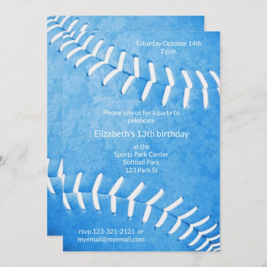 Mädchenblauer Geburtstag oder Party Einladung (Vorne/Hinten)