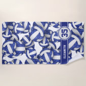 Mädchenblauer Volleyball personalisiert Strandtuch (Vorderseite)