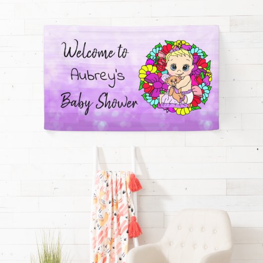 Mädchenduschbanner, Baby Girl Lila Banner (Insitu)