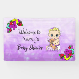 Mädchenduschbanner, Baby Girl Lila Floral Banner