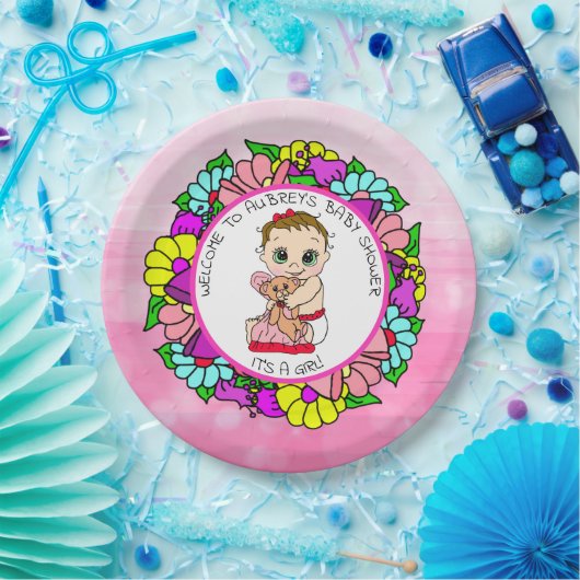 Mädchendusche, Baby mit Teddy Bear Paper Pla Pappteller (Party)