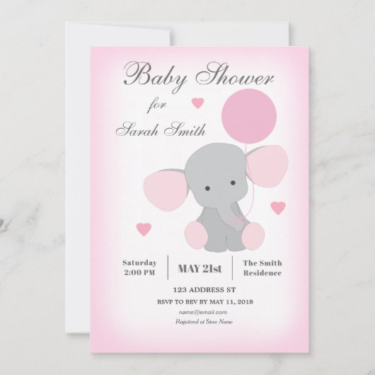 Mädchendusche Einladung Elephant Pink (Vorderseite)