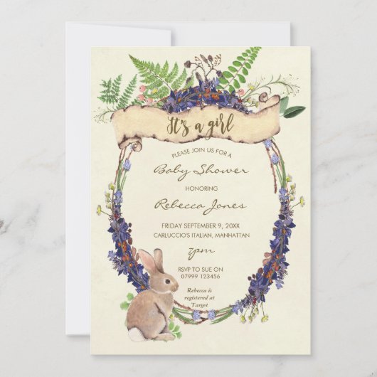 Mädchendusche Einladung Waldhasen (Vorderseite)