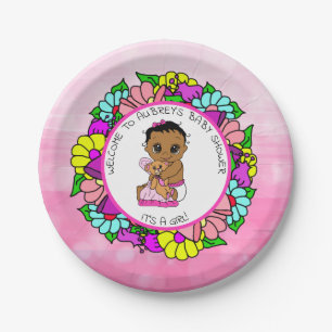 Mädchendusche, Ethnic Baby mit Teddy Bear Pappteller