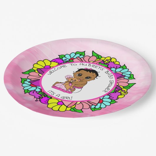 Mädchendusche, Ethnic Baby mit Teddy Bear Pappteller (Schrägansicht)