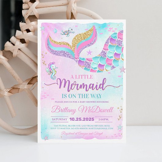 Mädchendusche unter der Meerjungfrau Babydusche Einladung