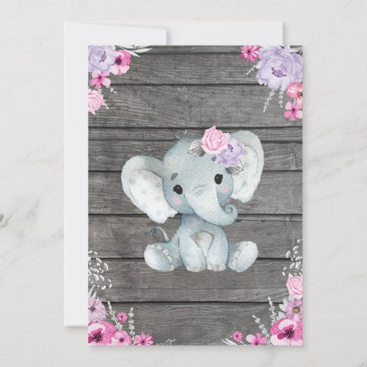 Mädchenelephant Kinderdusche, rustikal, rosa lila Einladung