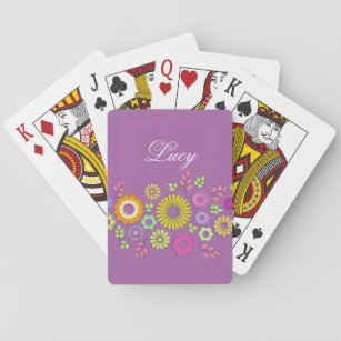 Mädchenfarbene und lila Blume Spielkarten