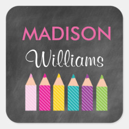 Mädchenfarbenfrohe Stifte zurück zu Schulpflegern Quadratischer Aufkleber