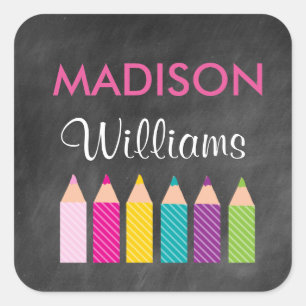Mädchenfarbenfrohe Stifte zurück zu Schulpflegern Quadratischer Aufkleber