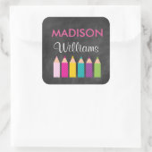 Mädchenfarbenfrohe Stifte zurück zu Schulpflegern Quadratischer Aufkleber (Tasche)