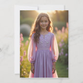 Mädchenfoto Erstkommunion rosa Blumenbogen Dankeskarte (Rückseite)