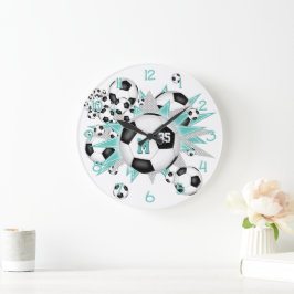 Mädchenfußball-Blowout-Licht aquamarine Graustars Große Wanduhr