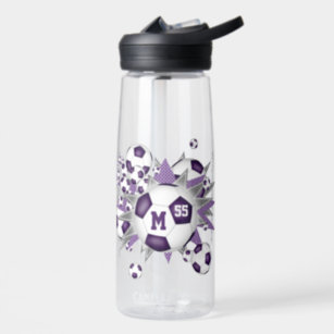 Mädchenfußball-Blowout mit lila grauen Sternen Trinkflasche