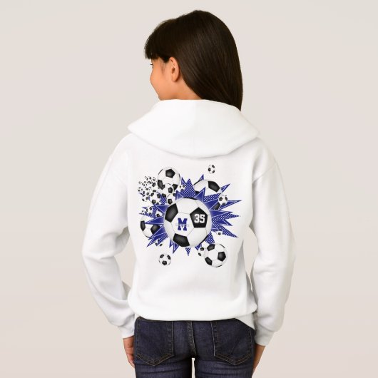 Mädchenfußball mit blauen weißen Sternen Hoodie (Schwarz voll)
