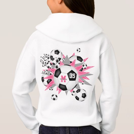 Mädchenfußball mit rosa grauen Sternen Hoodie (Rückseite)