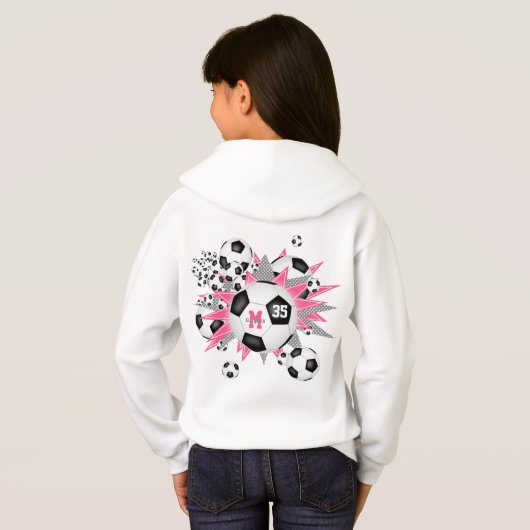 Mädchenfußball mit rosa grauen Sternen Hoodie (Schwarz voll)