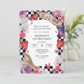 Mädchengeburtsfeier Alice im Wunderland Einladung (Stehend Vorderseite)