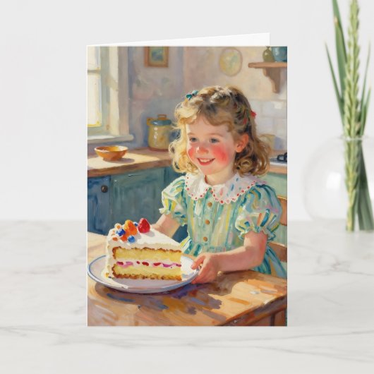 Mädchengeburtstag | Blumen und Kuchen Karte (Vorderseite)